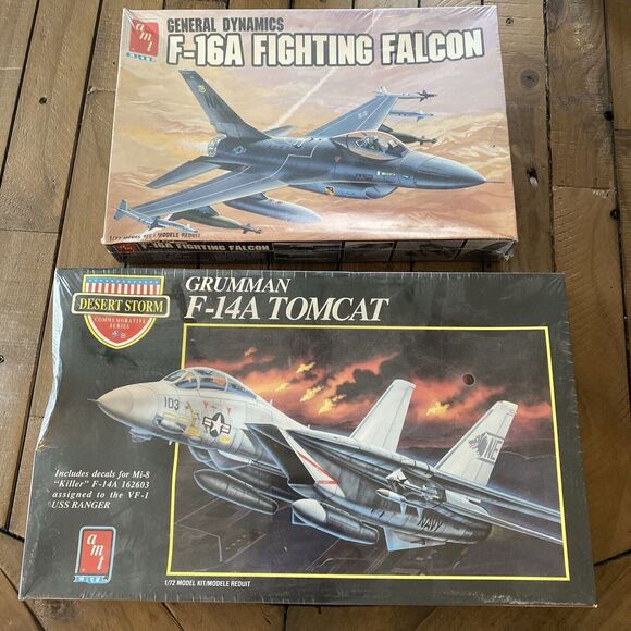 Lot 2 Sealed AMT ERTL Fighter Jets Grumman F-14A Tomcat & F-16A Fighting Falcon‎ - Picture 1 of 15